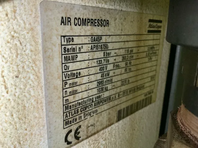 2010 atlas copco ga45p workplace air system schroefcompressor - afbeelding 8 van  9