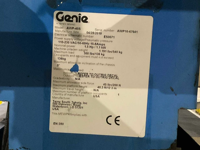 2010 genie awp-40s hoogwerker - afbeelding 7 van  15