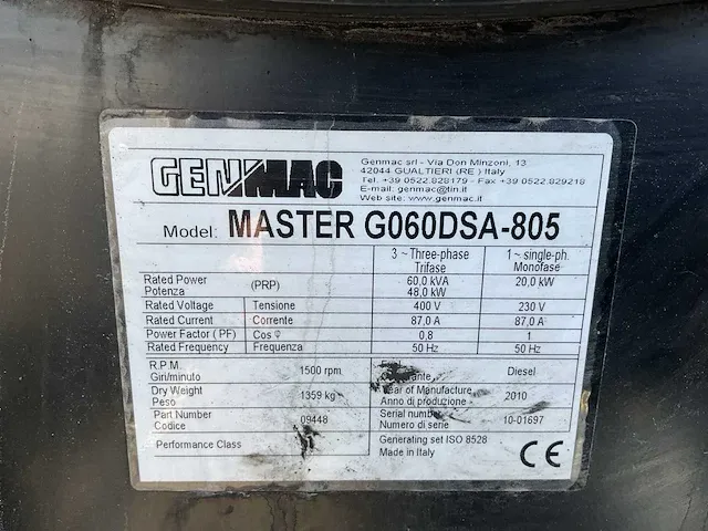 2010 genmac master g060dsa-805 stroomgenerator - afbeelding 6 van  14