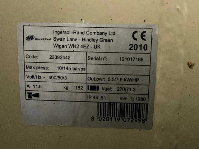 2010 ingersoll-rand 23392442 luchtcompressor - afbeelding 2 van  10
