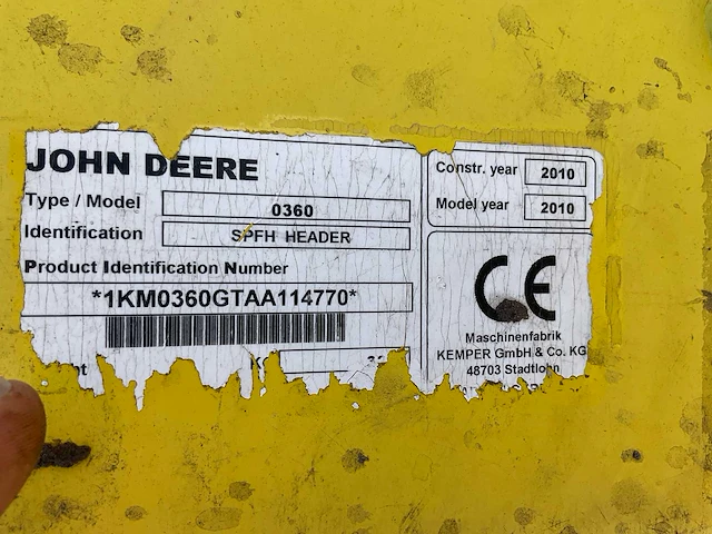 2010 john deere / kemper 0360 spfh maïsbek - afbeelding 8 van  16