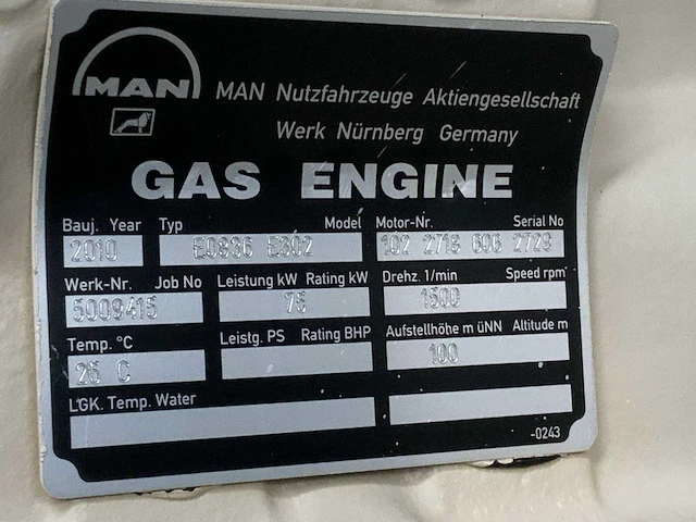 2010 man gas engine e0836 e302 stroomgenerator (175kva) - afbeelding 2 van  11