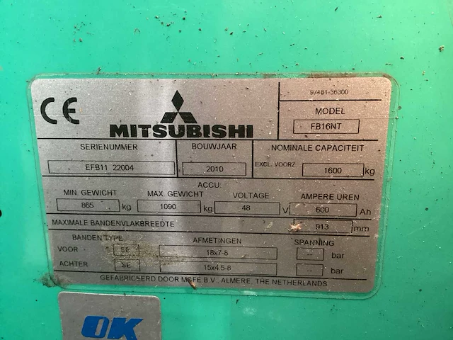 2010 mitsubishi fb16nt vorkheftruck - afbeelding 12 van  12