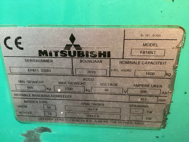 2010 mitsubishi fb16nt vorkheftruck - afbeelding 12 van  12