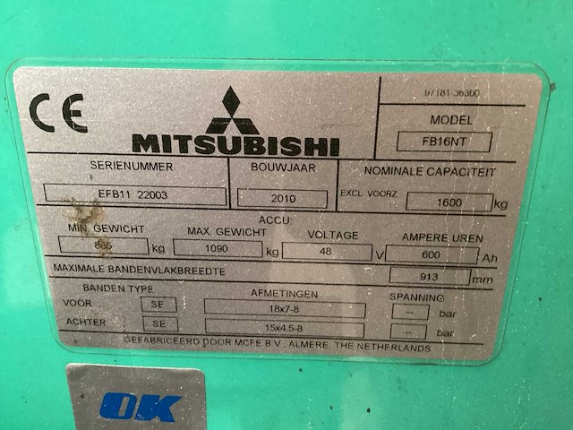 2010 mitsubishi fb16nt vorkheftruck - afbeelding 11 van  11