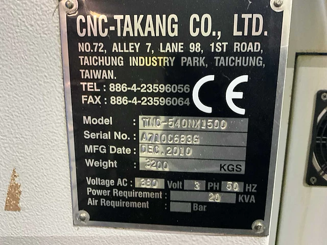 2010 takang tnc 540nx 1500 cnc draaibank - afbeelding 8 van  16