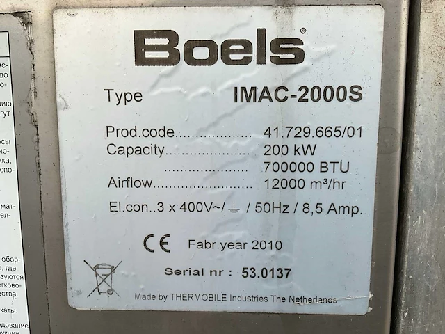 2010 thermobile imac-2000 s industriële heater / event heater / hetelucht turbine - afbeelding 3 van  11