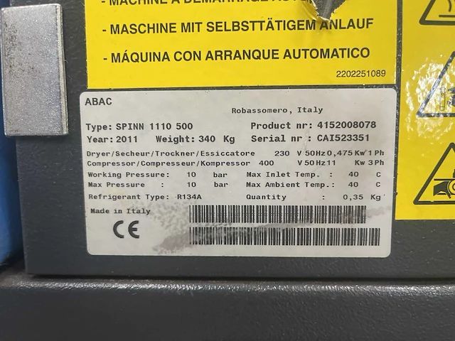 2011 abac spinn 1100 500 compressor - afbeelding 10 van  11