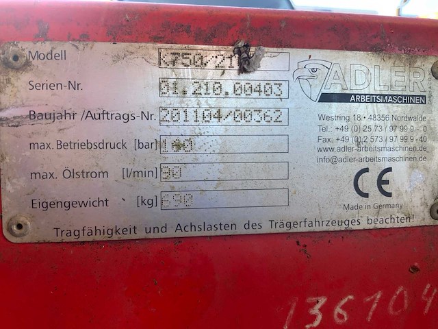 2011 adler k 750 / 210 veegborstel - afbeelding 2 van  10