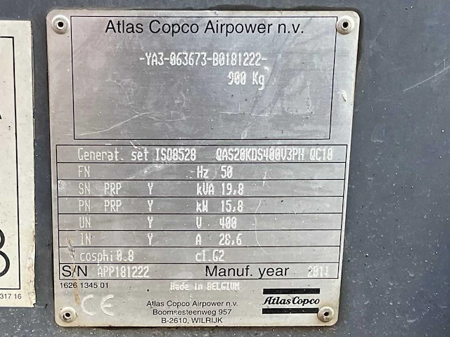 2011 atlas copco qas 20 stroom aggregaat - afbeelding 2 van  10