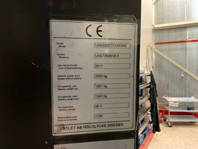 2011 atlet uns200dtfvxf540 reach truck - afbeelding 3 van  15