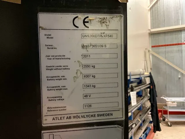 2011 atlet uns200dtfvxf540 reach truck - afbeelding 3 van  17