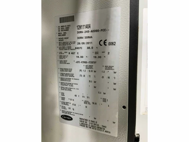 2011 carrier 30rw-245-a0066-pee chiller - afbeelding 11 van  11