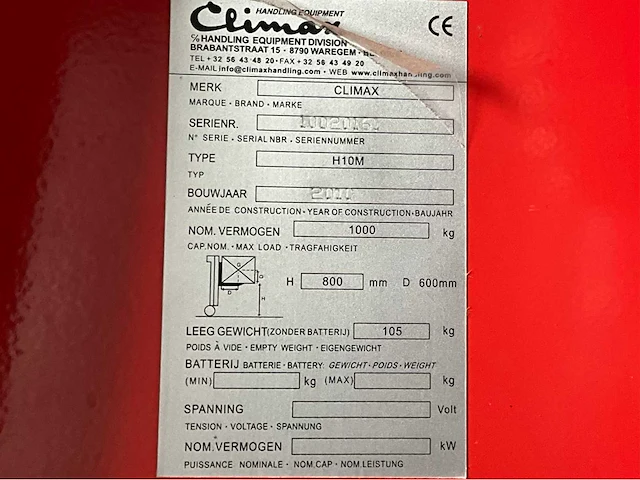 2011 climax h10m hand hydraulische palletwagen - afbeelding 4 van  4