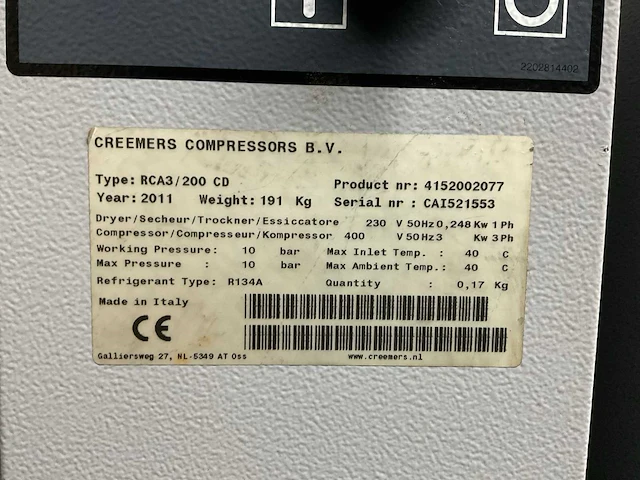 2011 creemers rca3 / 200 cd schroefcompressor - afbeelding 3 van  12