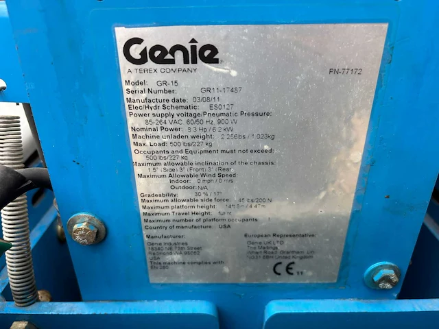 2011 genie gr-15 hoogwerker - afbeelding 7 van  9