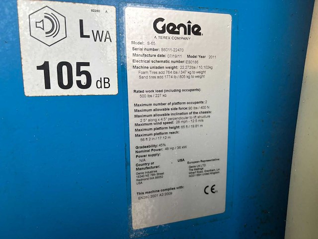 2011 genie s-65 hoogwerker - afbeelding 3 van  11