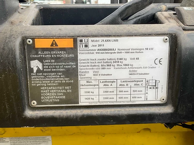 2011 hyster j1.6xn lwb vorkheftruck - afbeelding 6 van  16