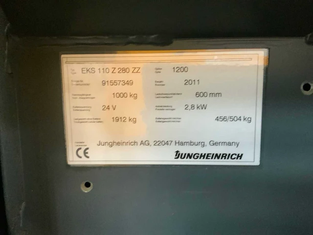 2011 jungheinrich eks110z280zz orderpicker - afbeelding 5 van  18