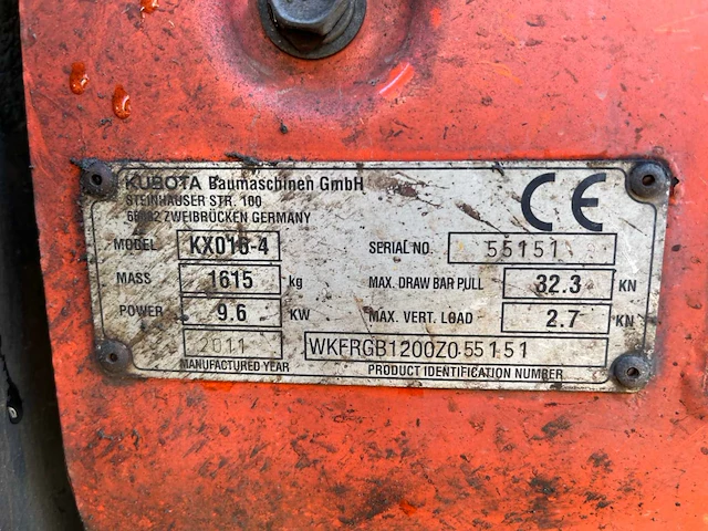 2011 kubota kx016-4 minigraafmachine - afbeelding 21 van  21