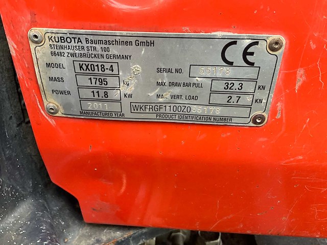 2011 kubota kx018-4 minigraafmachine - afbeelding 22 van  29