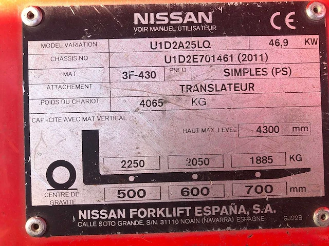 2011 nissan 25 vorkheftruck - afbeelding 8 van  16