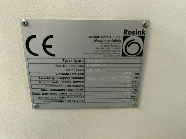 2011 rosinl rc 850 onderdelen reinigingingsinstallatie - afbeelding 3 van  11