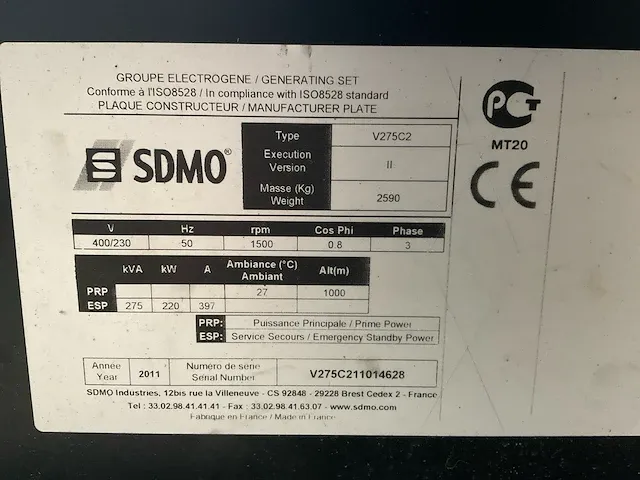 2011 sdmo v275c2 noodstroomaggregaat - afbeelding 8 van  10