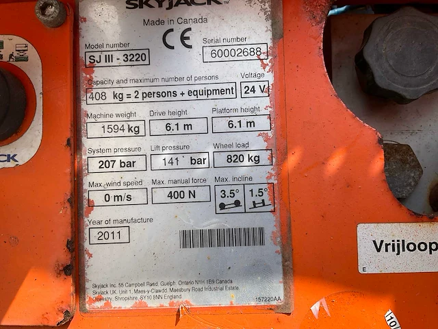 2011 skyjack sj iii 3220 hoogwerker - afbeelding 17 van  24