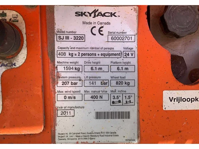 2011 skyjack sj iii 3220 hoogwerker - afbeelding 13 van  20
