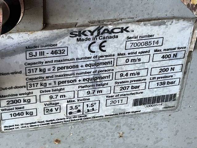 2011 skyjack sjiii4632 hoogwerker - afbeelding 4 van  12