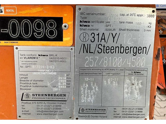2011 steenbergen cie 300 brandstof opslagtank - afbeelding 6 van  14