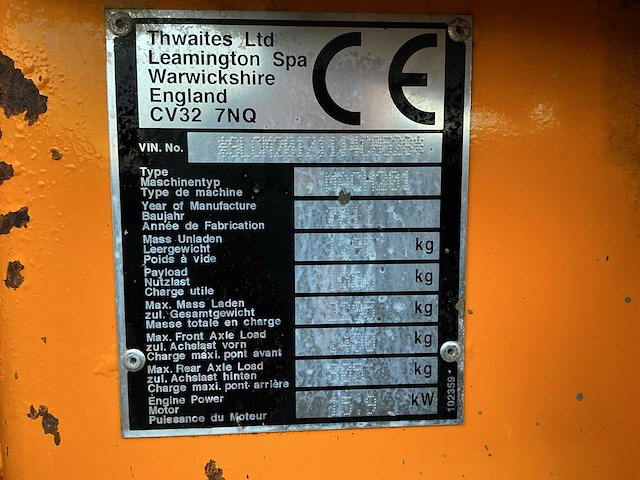 2011 thwaites 1 tonne dumper high-tip - afbeelding 9 van  9
