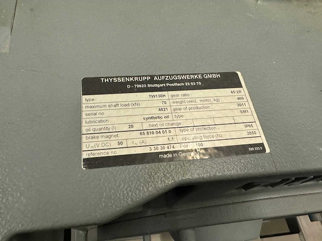 2011 thyssenkrupp gmbh tw130h liftmotor met schakelkast - afbeelding 4 van  18