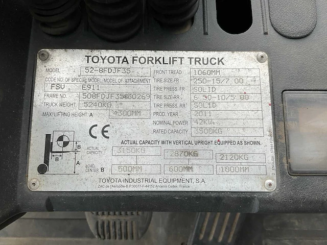2011 toyota 52-8fdjf35 vorkheftruck - afbeelding 8 van  16