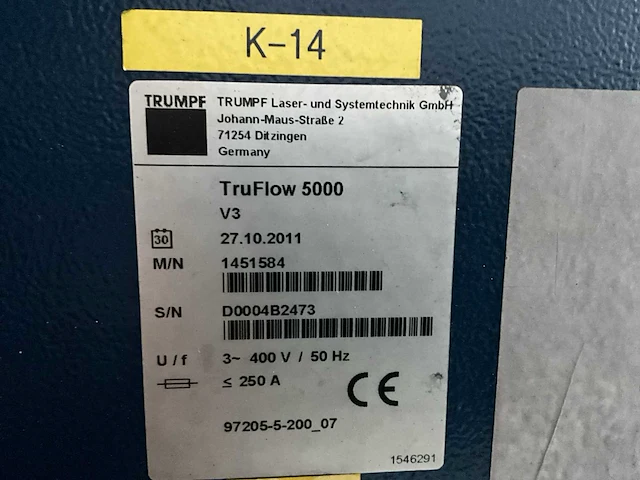 2011 trumpf l16 trulaser 5030 lasersnijmachine - afbeelding 6 van  29