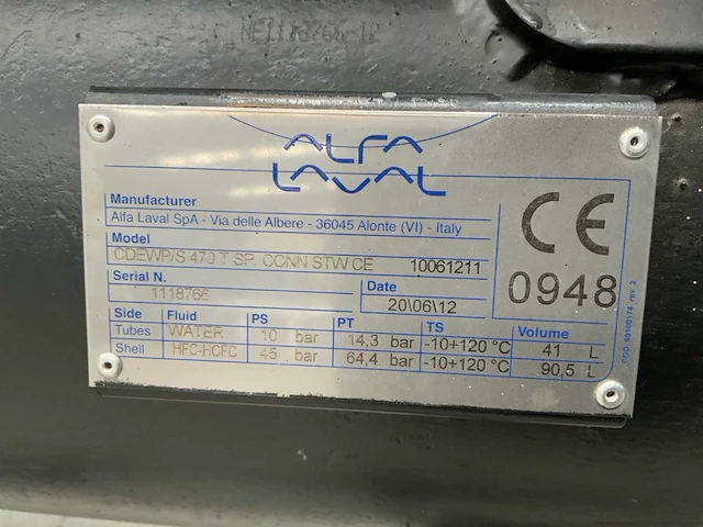 2012 alfa laval cdewp/s 470 t sp watergekoelde condensor - afbeelding 7 van  8