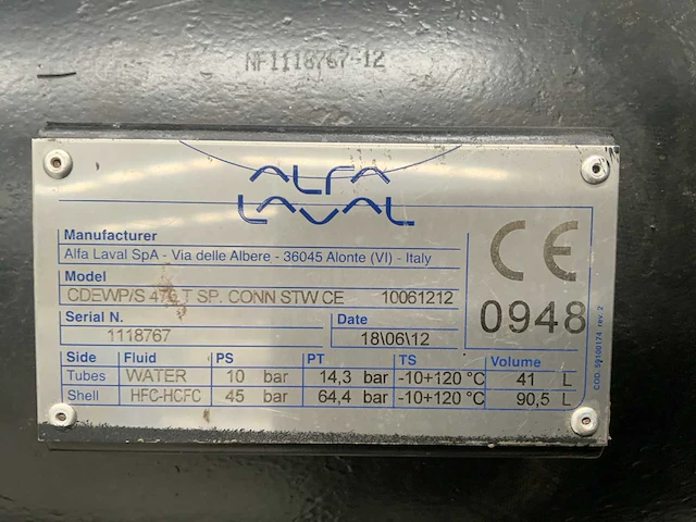 2012 alfa laval cdewp/s 470 t sp watergekoelde condensor - afbeelding 8 van  8