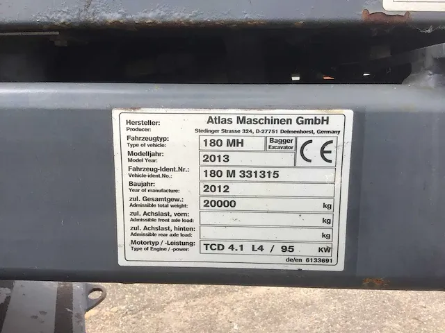 2012 atlas 180mh banden graafmachine - afbeelding 32 van  32