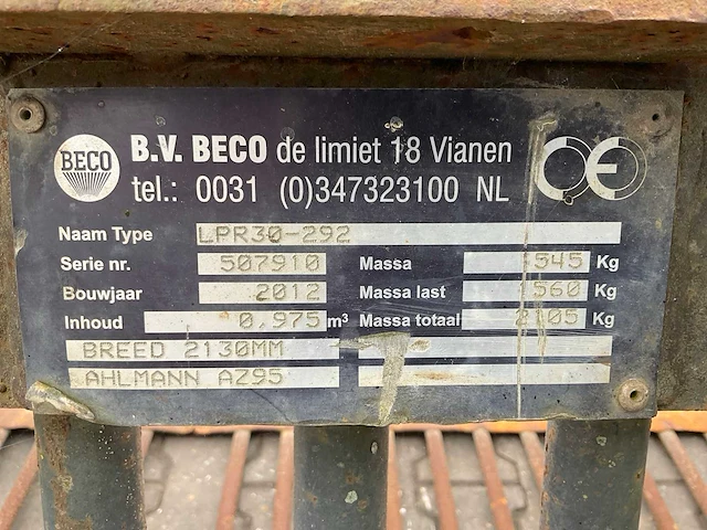 2012 beco lpr-30-292 puinbak - afbeelding 7 van  7