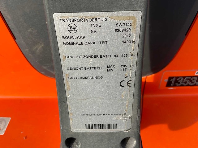 2012 bt swe140 elektrische stapelaar - afbeelding 7 van  15