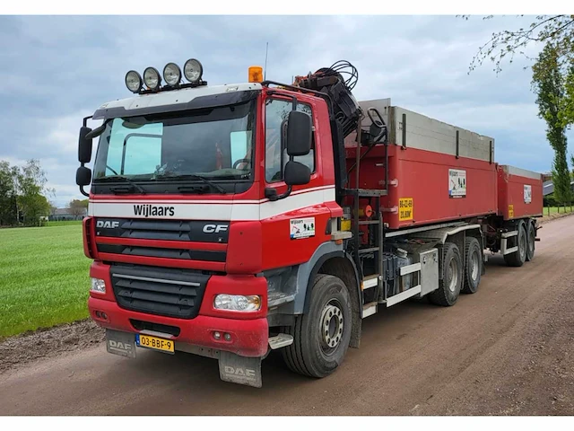 2012 daf fat cf85 20m³ afzetkipper met palfinger kraan en 1999 atm dak18 12m³ aanhangwagen met kipper - afbeelding 1 van  98