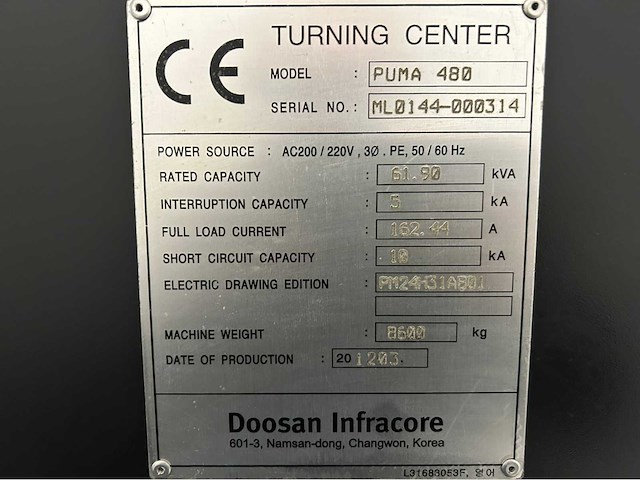 2012 doosan puma 480 cnc-draaibank - afbeelding 16 van  23
