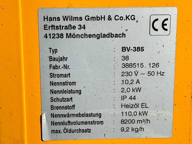 2012 hans wilms bv-385 industriële heater / event heater / hetelucht turbine - afbeelding 6 van  14