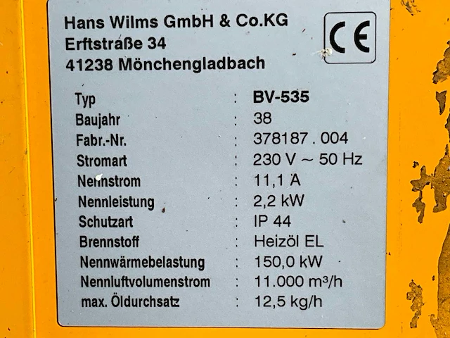 2012 hans wilms bv-535 industriële heater / event heater / hetelucht turbine - afbeelding 6 van  14