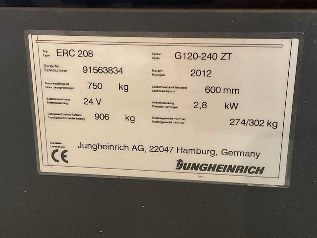2012 jungheinrich erc 208 stapelaar - afbeelding 6 van  15