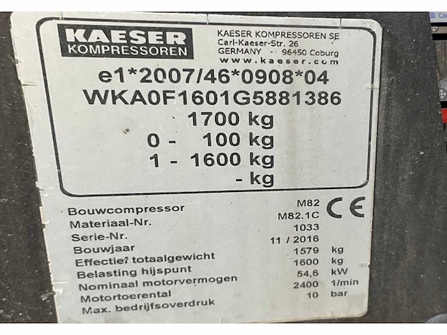 2012 kaeser m82 luchtcompressor aanhangwagen - afbeelding 9 van  17