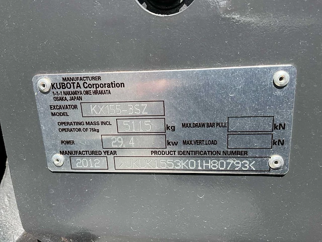 2012 kubota kx 155-3sz rupsgraafmachine - afbeelding 14 van  24