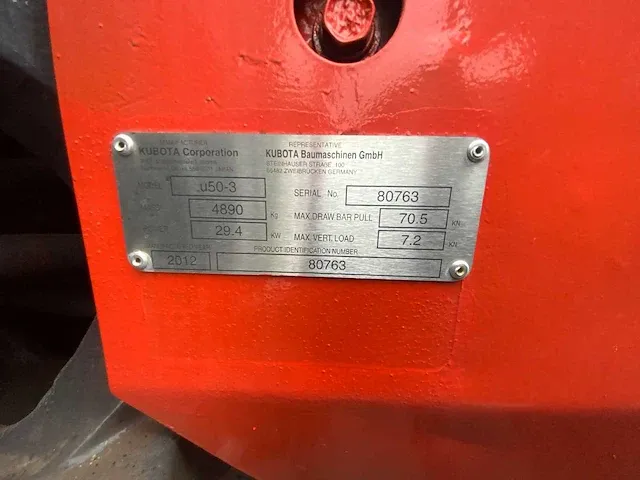 2012 kubota u50-3 rupsgraafmachine - afbeelding 27 van  33