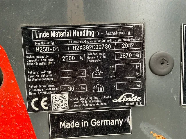2012 linde h25d - 01 vorkheftruck - afbeelding 9 van  17